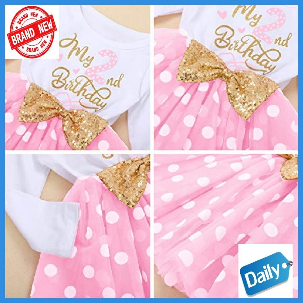 Baby Girl Birthday Tutu Dress Set with Headband 1T-3T Long Sleeve - Picture 7 of 7